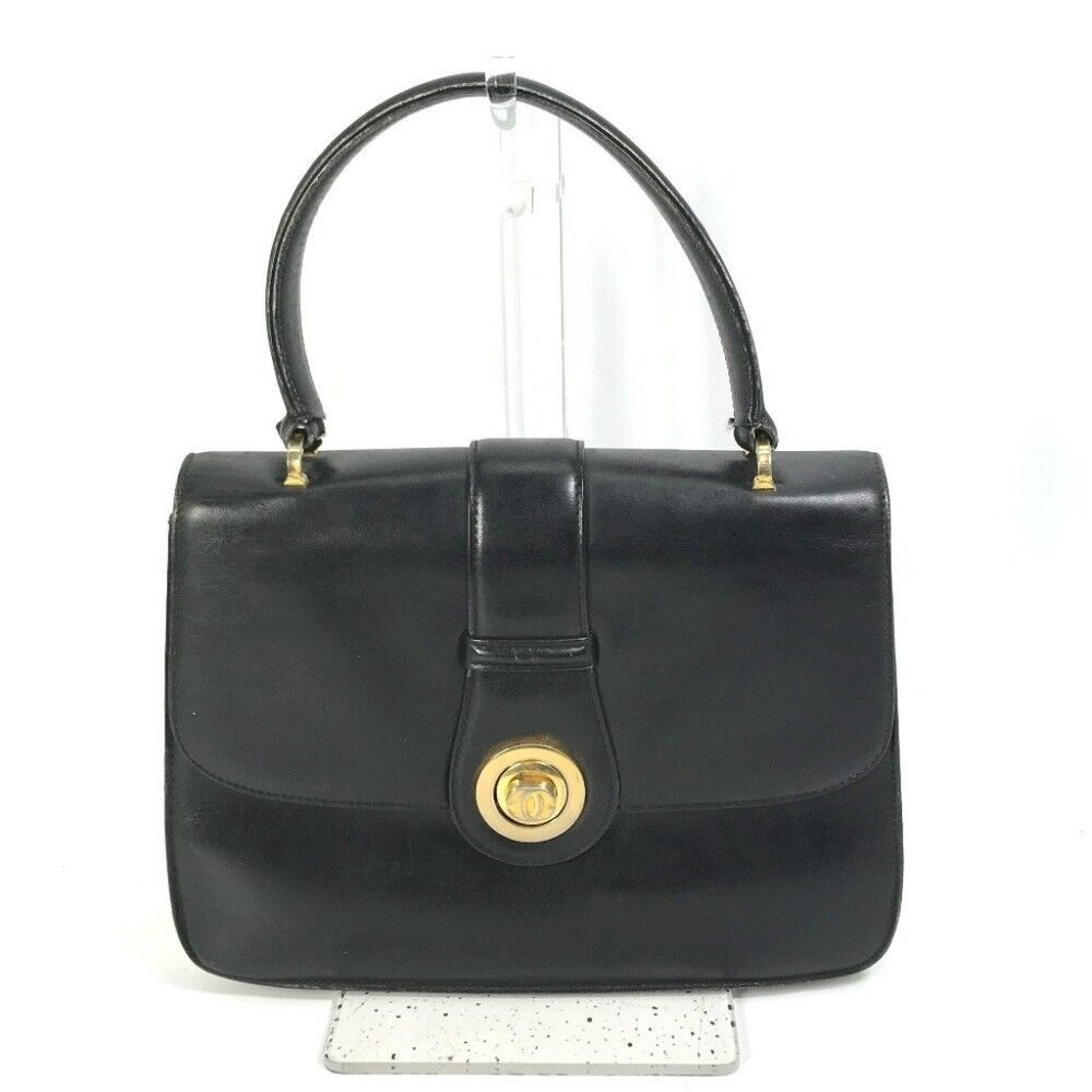 Auth GUCCI bag old gucci Hand Bag Leather Black/Gold